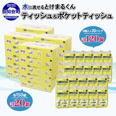 ふるさと納税 倶知安町 北海道 とけまるくん ティッシュ 20箱 ポケットティッシュ 120個 厚手 便利 備蓄 倶知安町