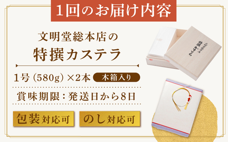 【全3回定期便】【木箱】特撰カステラ2号（1号580g×2本）長与町/文明堂総本店[EAK036]カステラ定期便 カステラ定期便 カステラ定期便 カステラ定期便
