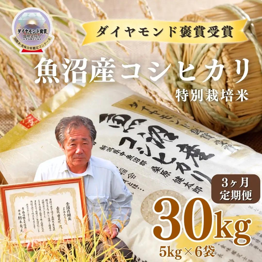 令和8年産 3ヶ月定期便 魚沼産コシヒカリ ダイヤモンド褒賞受賞 特別栽培米 30kg（5kg×6袋） |津南町 魚沼