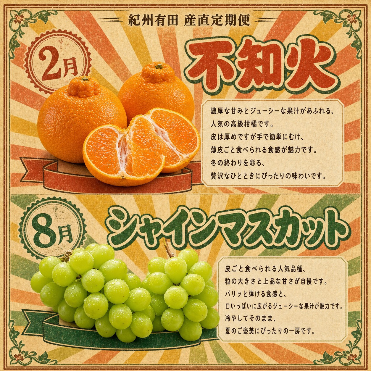 【2・8・9・12月 全4回】紀州産 シャインマスカットとフルーツの定期便（シャインマスカット・梨・みかん・不知火） 【魚鶴】