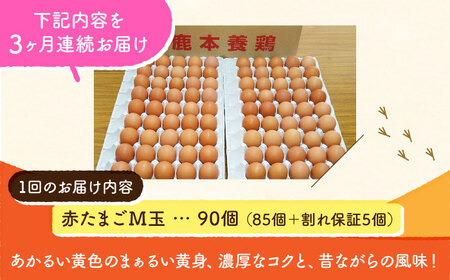 【全3回定期便】赤たまご M玉 90個（85個＋5個割れ保証）【株式会社 かもと養鶏】タマゴ 玉子 熊本県 卵 国産 新鮮 あかたまご M玉  濃厚 [ZCA014]