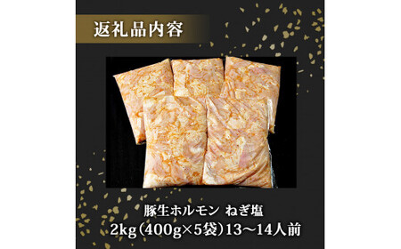 国産 豚 生ホルモン ねぎ塩味 2kg（400g×5パック） 冷凍 小分け 味付 簡単 調理 豚ホルモン ブタホルモン ホルモン 焼肉 おつまみ バーベキュー BBQ 宮城県 東松島市 オンラインワン