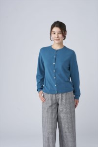 日本製 カシミヤ100% レディース クルーカーディガン ダークグリーン 2Lサイズ [2672]