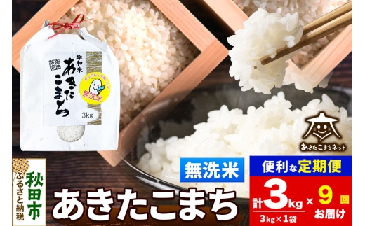 令和8年産 《定期便9ヶ月》あきたこまち 清流米 3kg【無洗米】秋田県産 [秋田県産 あきたこまち お米 精米 小分け 定期便 3kg袋]