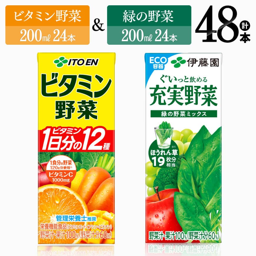 【ふるさと納税】※レビューキャンペーン※ ビタミン野菜(紙)24本＋緑の野菜(紙)24本 - 伊藤園 飲料類 野菜 ビタミン野菜 緑の野菜 ジュース セット 詰め合わせ 飲みもの D07373