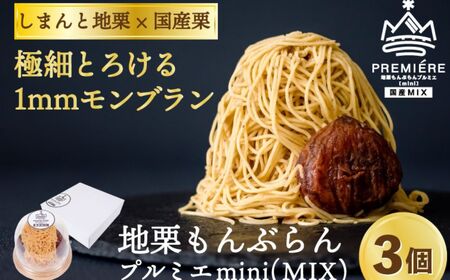 【2025年9月ごろ予約受付再開予定】1mm極細！とろけるモンブラン「地栗もんぶらん プルミエmini(MIX)」×3個　添加物不使用 しまんと地栗 国産栗 和栗 栗スイーツ 渋皮煮 贈りもの ギフト お取り寄せ ケーキ 高知 四万十 四万十ドラマ 御祝 洋菓子 熨斗 御年賀 お歳暮 ／Qdr-232