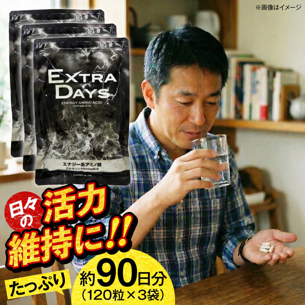 【ふるさと納税】サプリ EXTRADAYS 120粒 3袋セット / サプリメント サプリ 活力 コンディション 健康 栄養補給 プレミアム さぷり ヘルス ヘルスケア 小分け 疲労回復 簡単 滋養強壮 携帯用 元気 90日分 国内製造 粒 / 大阪府藤井寺市/(株)アスナロ化工研究所[BLAX018]