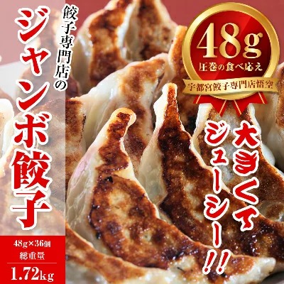 宇都宮餃子専門店 悟空　ジャンボ餃子36個入? 餃子 冷凍 ぎょうざ ギョーザ 名物 惣菜 国産野菜 国産豚肉 おかず 晩ご飯 おつまみ お取り寄せ グルメ 簡単調理 お手軽 時短 ※離島への配送不可