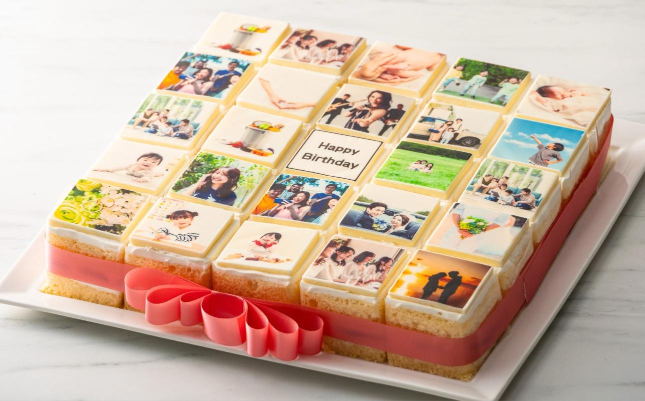 【スイーツ】お気に入りの写真をホワイトチョコにプリント！オリジナルの美味しいケーキを。 25ピース アルバムケーキ