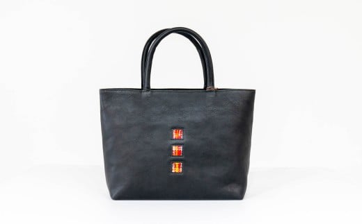 STオープントートバッグ(小)ブラック【P0870683_B-B】　牛革バッグ 本革トート 一点もの ハンドメイド 裂織 さきおり 北アルプス 丈夫 オンリーワン 贈り物 プレゼント