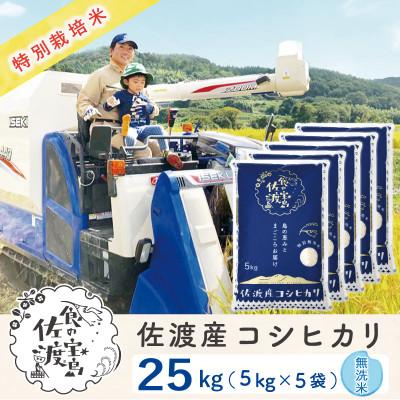 ふるさと納税 佐渡市 佐渡島産コシヒカリ 無洗米25Kg(5Kg×5袋) 令和7年産 特別栽培米 農家直送