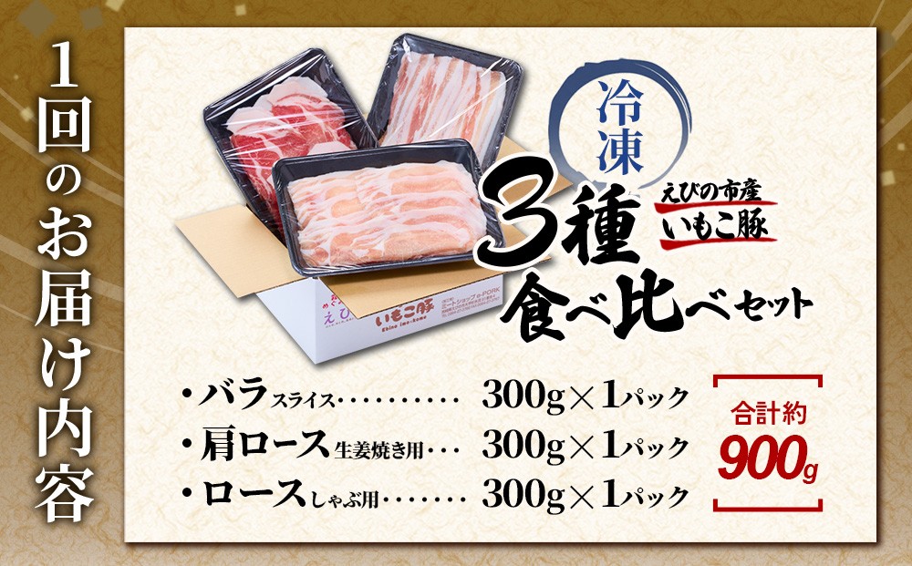 【内容量/発送月 選べる】豚肉 いもこ豚 人気部位3種 食べ比べセット 900g（300g×3パック）