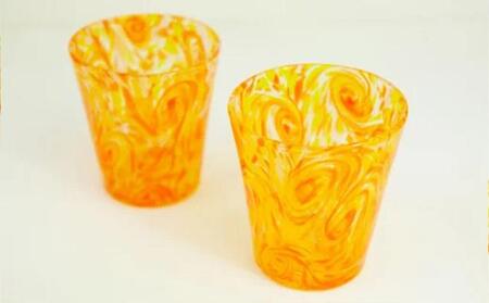 琉球ガラス【沖縄県工芸士・松田英吉作】食器 10点セット：うずマンゴー