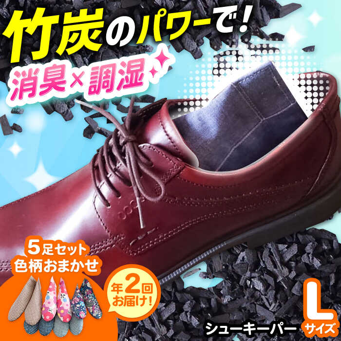 【ふるさと納税】年2回お届け。色柄おまかせシューキーパーL（ラージ）5足セット×2 大阪府高槻市/チャコールファーム[AOBM010] 消臭 調湿 長持ち おすすめ 人気 竹 竹炭 炭 靴 シューズ