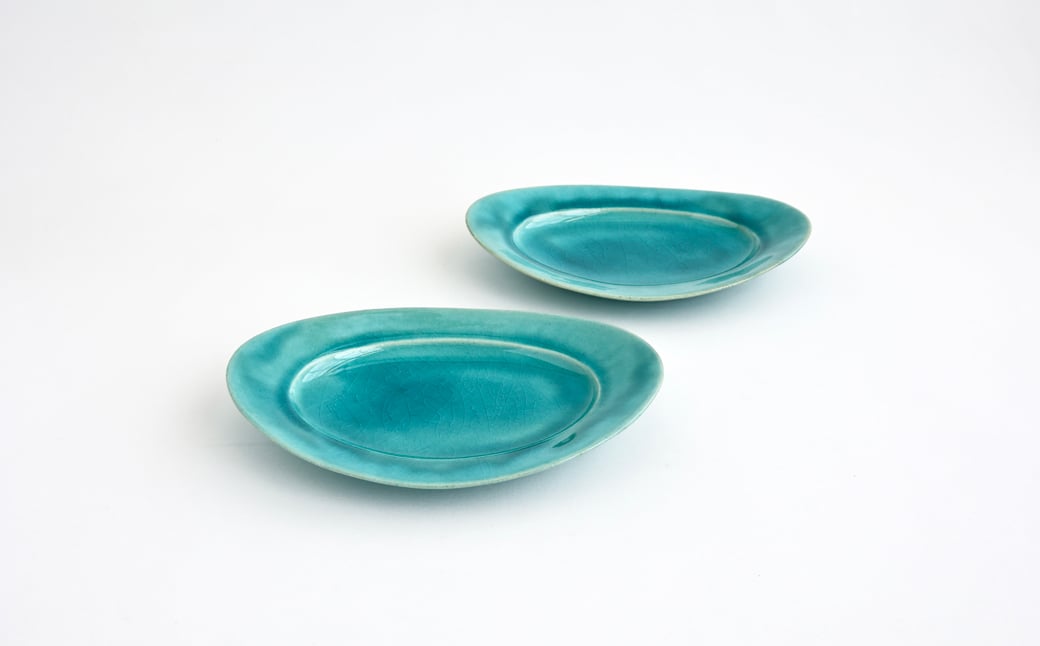 
            【Awabi ware】 オーバル皿S ペアセット （トルコ青×２） 《決済から3ヶ月前後で発送》
          