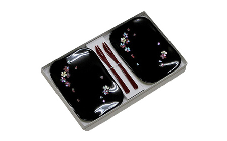 螺鈿細工 胴張銘々皿 桜 2枚組 フォーク付