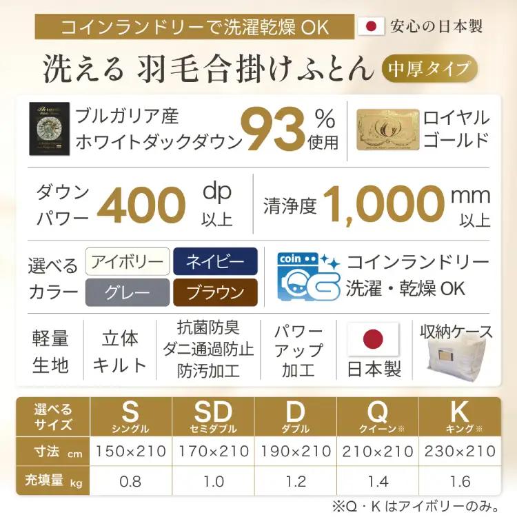 【春秋用】羽毛布団 シングル 合掛け グレー 無地 ｜