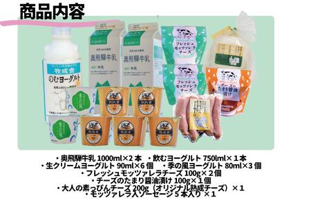 ＜牧成舎＞飛騨の牛乳屋こだわり乳製品贅沢セット（牛乳・ヨーグルト・チーズ・ソーセージ） DF027
