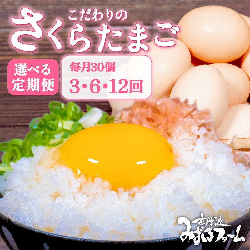【ふるさと納税】 定期便 卵 さくらたまご 毎月 30個 (割れ保証4個含む) 3回 6回 12回 （ たまご 純国産 国産 さくら 大人気 玉子焼き 卵焼き 卵かけご飯 ゆで卵 すき焼き 鳥 鶏 鶏卵 卵黄 玉子スープ 玉子焼き 生卵 まとめ買い 京都 京丹波町 ふるさと納税 ）