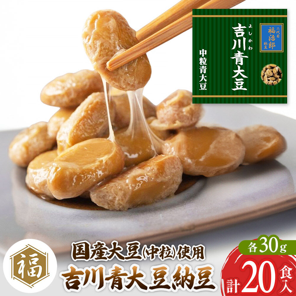 【ふるさと納税】二代目福治郎納豆　吉川青大豆納豆【中粒】10袋（1袋×2食入）計20食 [二代目福治郎 納豆 高級 吉川青大豆 地豆 中粒 たれ無し タレ無し なっとう]