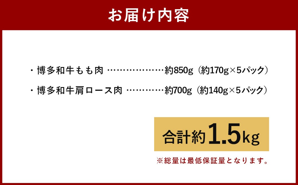 A4ランク 博多和牛 焼肉用 肩ロース ＆ すき焼き用 もも肉 食べくらべ セット （計約1500g） 黒毛和種 黒毛和牛 和牛 牛肉 お肉 肉 肩ロース ロース もも モモ モモ肉 焼肉 焼き肉 す