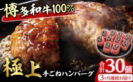 【3回定期便】博多和牛100％！贅沢本格 手ごね ハンバーグ 10個 牛肉 にく ハンバーグ お惣菜 お弁当 お歳暮 お中元 贈答用 サーロイン 赤身 父の日 母の日 敬老の日 広川町 / 久田精肉店株式会社 [AFBV040]