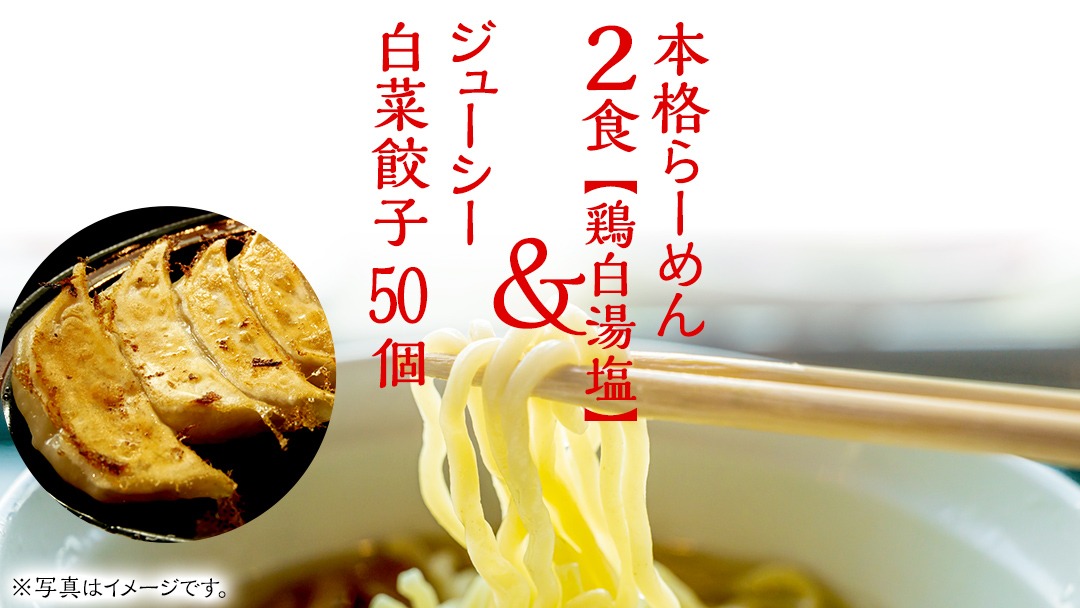 本格らーめん 2食 （ 鶏白湯塩 ）＆ ジューシー白菜餃子 50個 ラーメン 本格 塩 餃子 白菜 冷凍 ふるさと納税 [BF007ya]