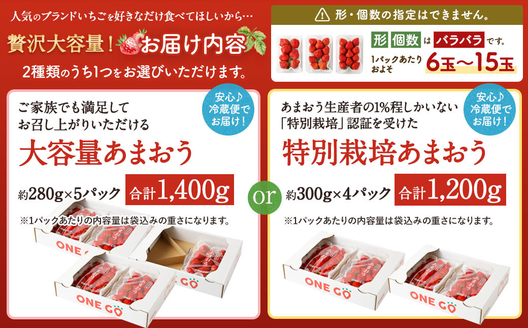 【予約受付】【2025年1月上旬～3月下旬発送予定】選べる大容量あまおう 1,400g／1,200g