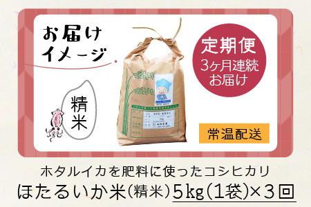 【訳あり】ほたるいか米（精米５kg）×3回 計15kg【3ヶ月定期便】 