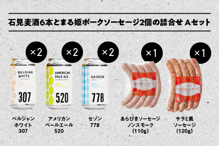 石見麦酒3種6本とまる姫ポークソーセージ2個の詰合せ Aセット【配送不可：離島】【IB-1】｜送料無料 国産 ビール 麦酒 地ビール クラフトビール 瓶ビール まる姫ポーク あらびきソーセージ ソーセ