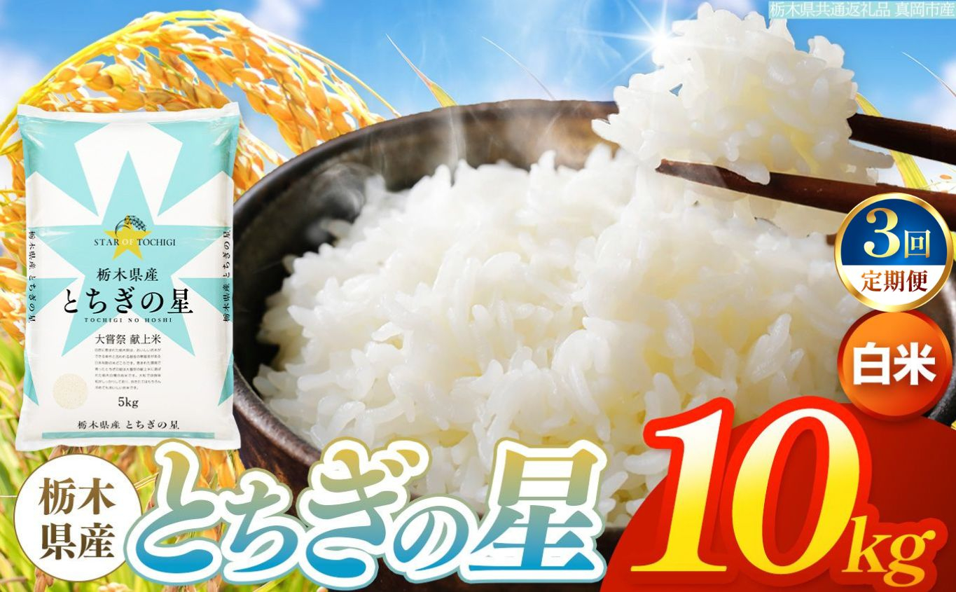 【令和8年産 新米】 【定期便3回】栃木県産 お米 とちぎの星　（白米） 10kg 【2026年秋以降発送】 |  栃木県 矢板市 【栃木県共通返礼品 真岡市産】 【定期便3回】白米 10kg | 6