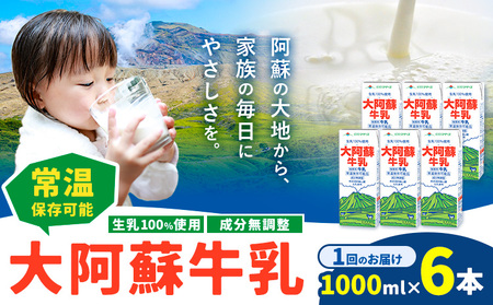 牛乳 常温保存可能 成分無調整 生乳100％使用 大阿蘇牛乳 紙パック 1000ml×6本 合同会社たべたせいか《30日以内に出荷予定(土日祝除く)》熊本県 菊池市 牛乳 乳飲料 乳性飲料 ドリンク 