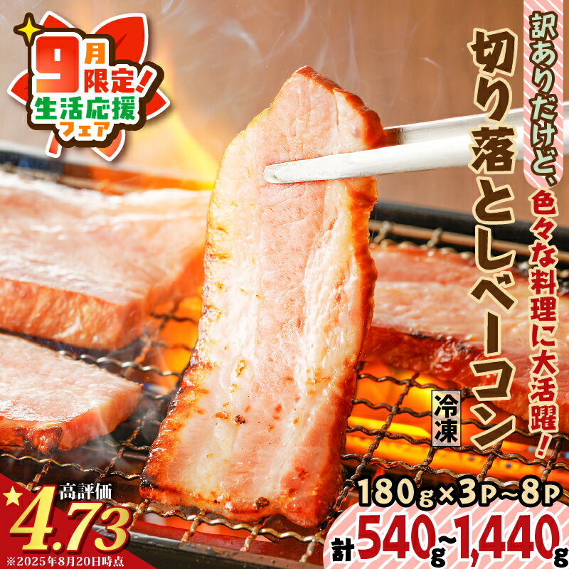 【ふるさと納税】【期間限定 生活応援】【内容量が選べる】 訳ありだけど、色々な料理に大活躍！切り落としベーコン 540g 〜 1440g 送料無料 訳あり 小分け パック 切り落とし パスタ サラダ スープ お試し 大容量 ボリューム 鹿児島市 贈り物 プレゼント ギフト ひょうろく