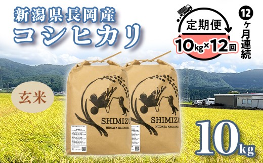 N5-G10Z【12ヶ月連続お届け】新潟県長岡産コシヒカリ玄米10kg