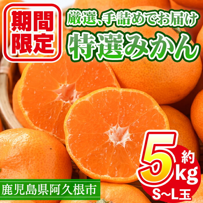 【ふるさと納税】＜先行予約受付中！2025年10月上旬以降順次発送予定＞数量限定！鹿児島県産 特選みかん(計約5kg) 国産 鹿児島県産 阿久根市産柑橘 果物 くだもの フルーツ 蜜柑 ミカン デザート 旬 数量限定 期間限定 手詰め 手詰【三笠農業生産】a-18-39-z