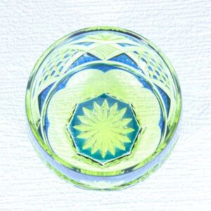 猪口「綾切子」（カラー：若草／コバルトブルー）