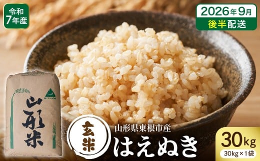 【令和7年産】※2026年9月後半発送※ 玄米 はえぬき30kg 山形県 東根市産 深瀬商店提供 hi053-065-093