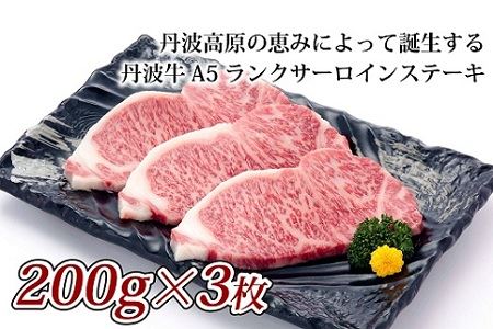 【京丹波・丹波牛】 A5ランク サーロインステーキ 200g×3枚   [050IZ001]