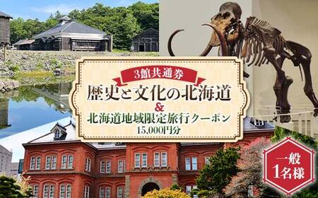 歴史と文化の北海道3館共通券 一般1名様分と北海道地域限定旅行クーポン15,000円分（Eメール発行） 人気 おすすめ 利用券 チケット F6S-521