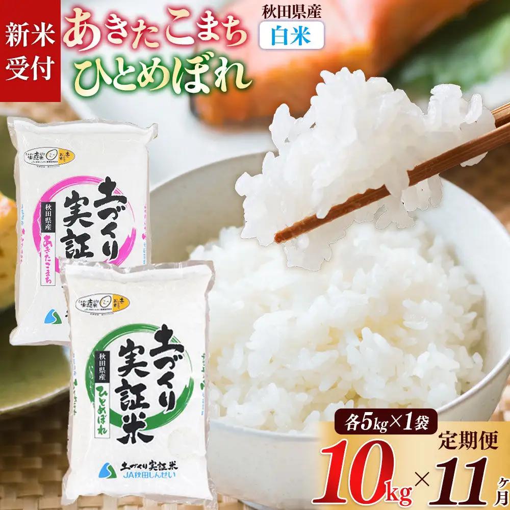 《令和8年産 新米受付》《定期便11ヶ月》【白米】あきたこまち 5kg・ひとめぼれ 5kg（各5kg×1袋：計10kg） 土作り実証米 合計110kg 秋田県産