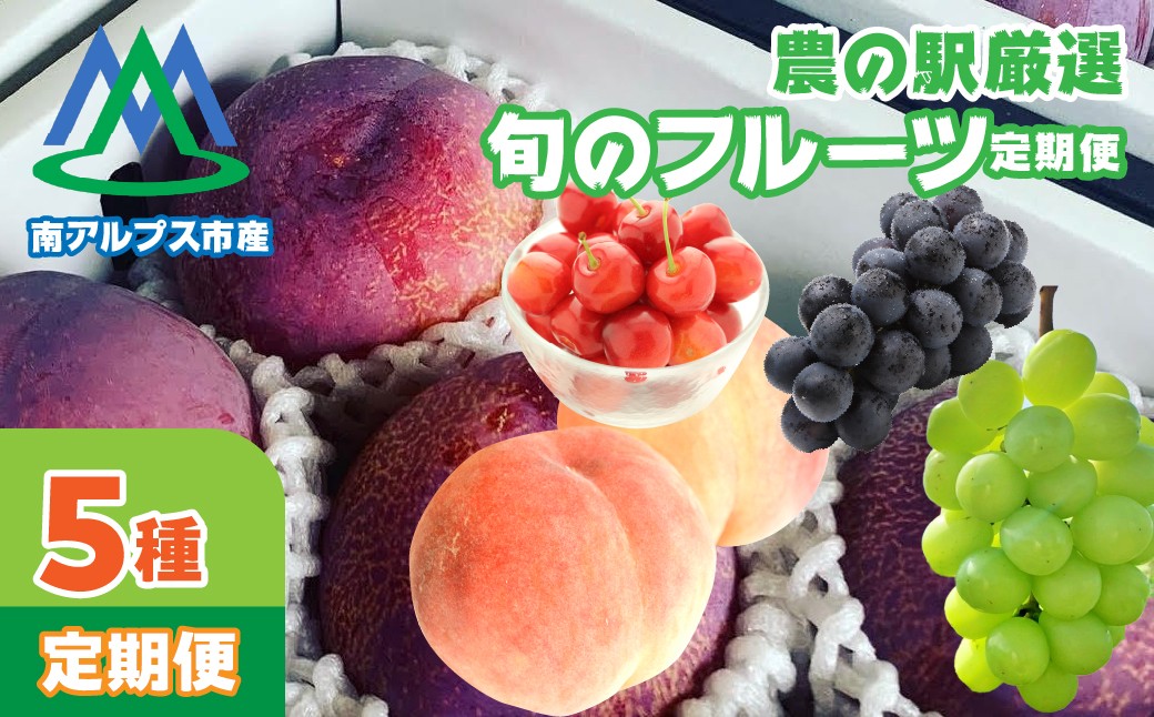 
                  農の駅厳選！南アルプスの旬のフルーツ定期便　全5品種（さくらんぼ・桃・貴陽・黒ぶどう・シャインマスカット） ALPGB030
                