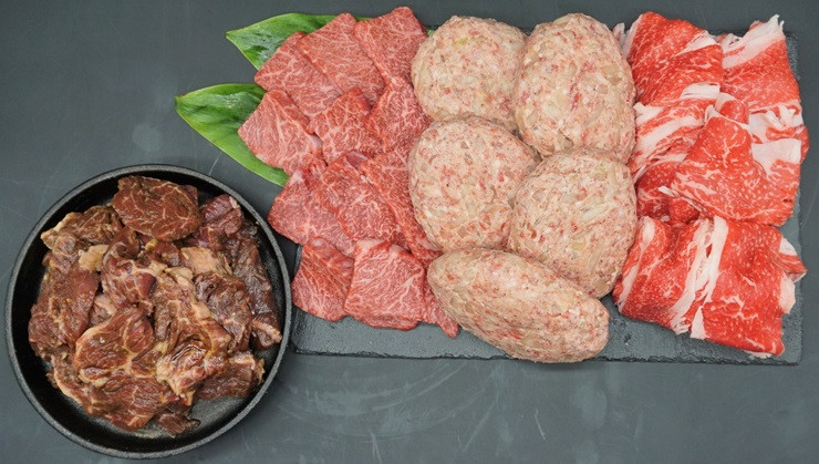 
（冷凍） 牛肉 ４点 セット （赤身焼肉250ｇ・切り落とし400ｇ・ハラミたれ漬け600ｇ・ハンバーグ5個） 総重量約 2kg ／ 歩商事 焼肉 バーベキュー 奈良県 田原本町
