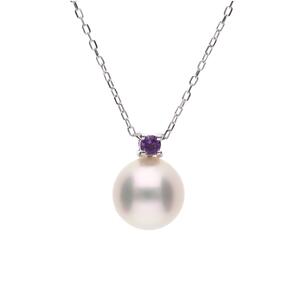 2月 誕生石 アメジスト 無調色 アコヤ真珠（日本） 8.0mm ラウンド Pt900 プラチナ ペンダント ネックレス（チェーン付き）