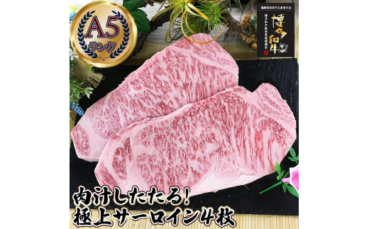 
肉汁したたる 極上 サーロインステーキ 4枚 (合計1kg) 博多和牛A5ランク
