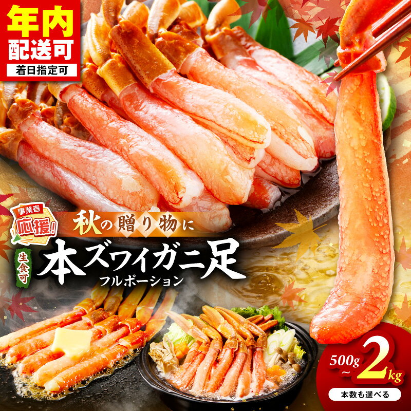【ふるさと納税】指定日配送 / 年内配送可 本ズワイガニしゃぶしゃぶ 足付き フルポーション（生食可）選べる 持ち手 本数 約500g 約1kg 約2kg 12本～80本 【ふるさと納税3.0】 ふるさと納税 カニ ポーション かにしゃぶ カニ 刺身 カニ刺し ズワイガニ ポーション