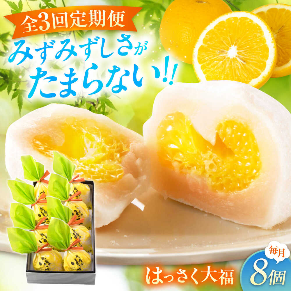 【ふるさと納税】【3回定期便】お菓子 はっさく大福8個入　 お菓子 大福 八朔 柑橘 みかん オレンジ 餅 ギフト お取り寄せ スイーツ フルーツ大福 ご当地 菓子 おかし デザート 食品 人気 おすすめ 広島県福山市/株式会社虎屋本舗[BADH022]