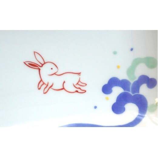 有田焼 波うさぎ長角皿 【香蘭社】 赤絵 染付 シリーズ 手描き 主菜 普段使い お皿 プレート 食器 25000円 A25-579_イメージ3