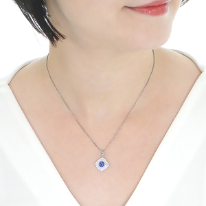 ネックレス プラチナ PT900 大粒 タンザナイト 取り巻き ダイヤモンド 0.55ct パヴェ ひし形 四角 誕生石 ペンダント ベネチアンチェーン ジュエリー【f255-pt】 ALPAZ140