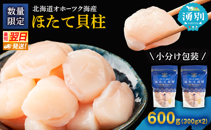 【最短当日発送】北海道オホーツク 湧別沖 ほたて 玉冷小分け パック  600g（300g×2P）【 ホタテ 帆立 ほたて スタンドパック 海鮮 刺身 貝 貝柱 魚介 魚介類 冷凍 北海道 湧別町 】
