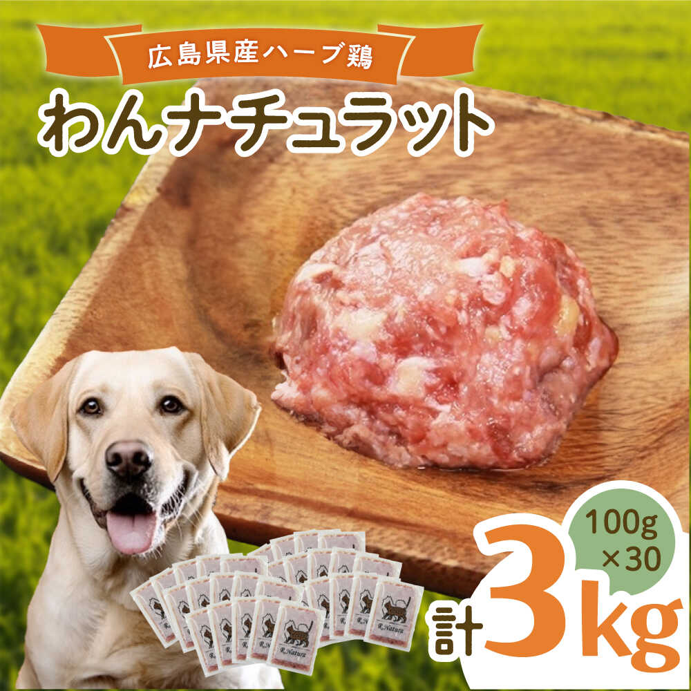 【ふるさと納税】ペットフード 広島県産ハーブ鶏わんナチュラット 100g×30p 計3kg ペットフード 3kg 犬のえさ おすすめ 国産 人気 ドッグフード ウェットフード 小分け 送料無料 ハーブ 鶏 餌 犬 ペット用品 広島県福山市/R.Natura（アール ナトゥーラ）[BAAH006]